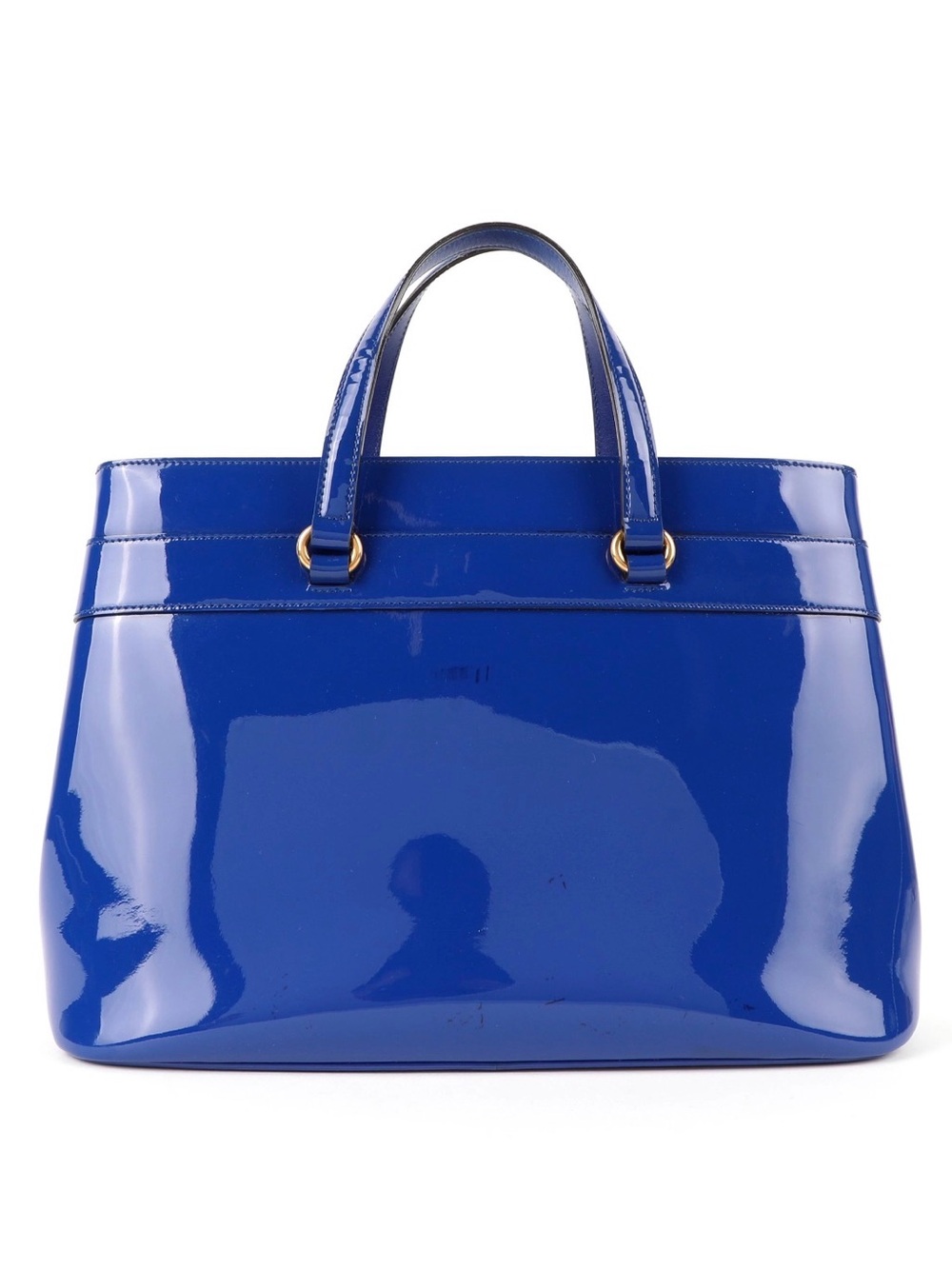 Auth Gucci Medium Bright Bit Blue Patent Leather Tote Bag Horsebit Enamel Purse - Picture 2 of 11